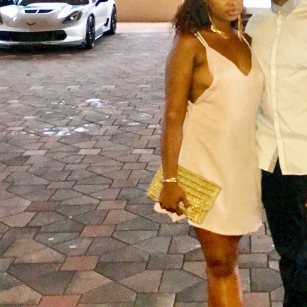 Pink slip dress.